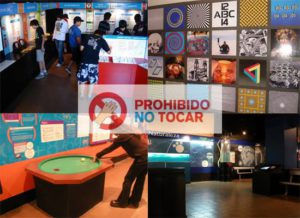 Cuatro imágenes de museo y el lema Prohibido no tocar