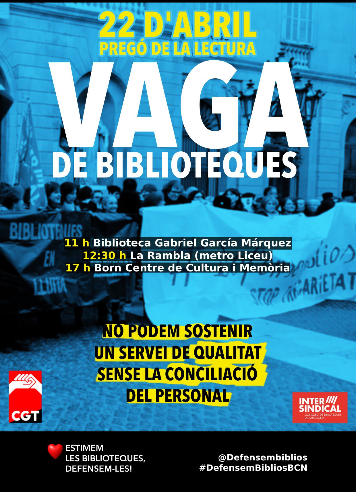 Cartel de la huelga de bibliotecas de Barcelona del pasado 22 de abril de 2024