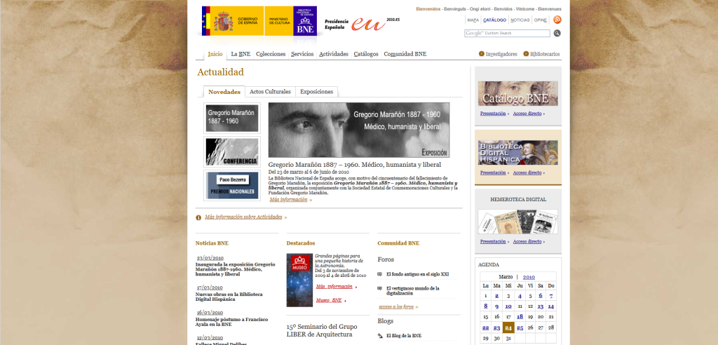 Una captura de pantalla de la página web del Archivo de la Web Española con la imagen de Gregorio Marañón
