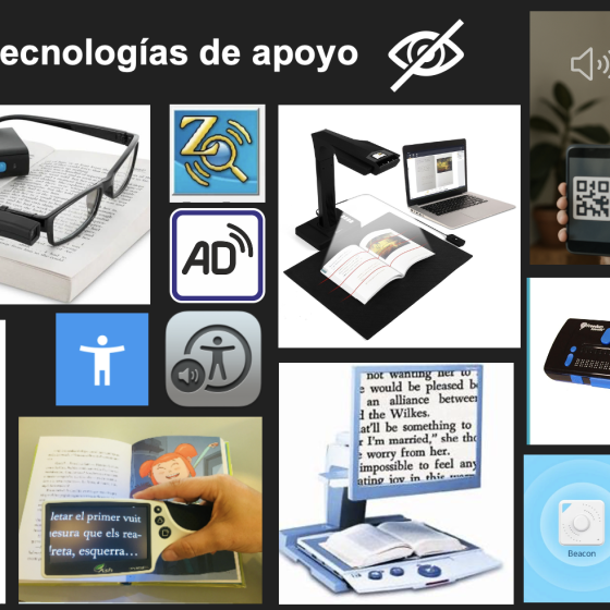collage de recursos y tecnologias de apoyo par apersonas con discapacidad visual.