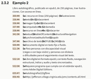 Ejemplo de catalogaci&oacute;n en formato MARC 21 de un documento